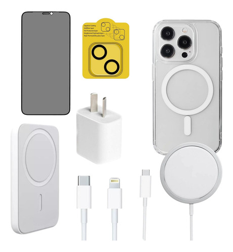Funda +inalambricos + 20w + Usb C + Antiespia 9d Para Iphone Transparente/ Iphone 15 Pro Max
