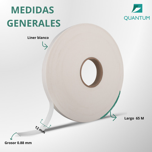 Cinta Doble Cara Espuma De Polietileno Blanca De 12mm X 65mts
