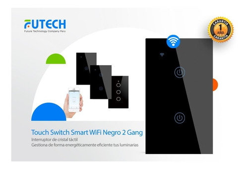 Interruptor Smart Wifi Táctil 2 Switch Negro