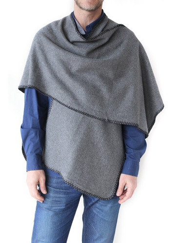 Imagen 1 de 4 de Ruana Poncho Mantón Hombre Brasero Fogón Pespunte Fin