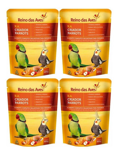 Kit 4un Ração Ra Criador Parrots Premium 400g Reino Das Aves