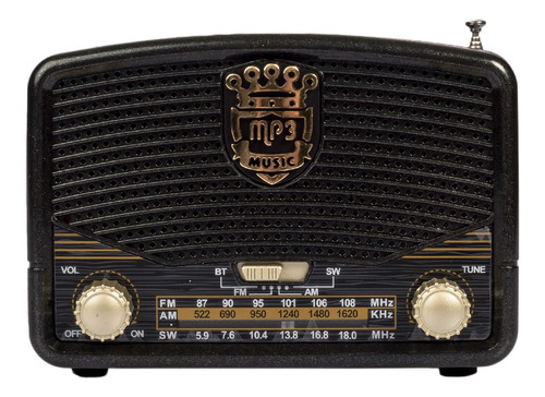 Imagen 1 de 10 de Radio Portátil Bluetooth Vintage Retro Usb Aux Recargable