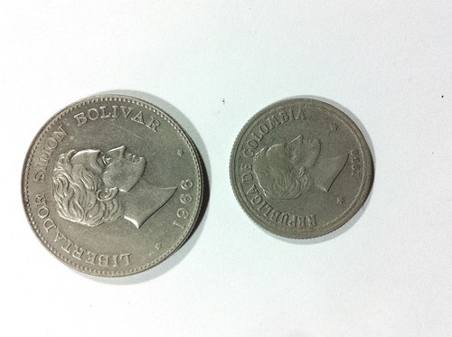 2 Monedas De Colombia 1959 & 1966 Simón Bolivar.