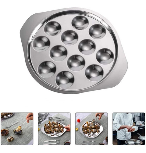 Qjzzo Stainless Steel Escargot Plate 2pcs Dish 12 Hole