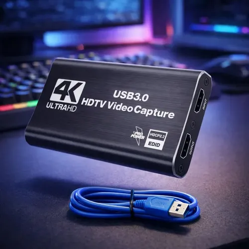 Placa Captura Vídeo HDMI USB 3.0 4K Full HD 1080p Áudio Compatível PC Windows Linux PS5 Xbox Streaming Gravação Plug and Play - Pro Power
