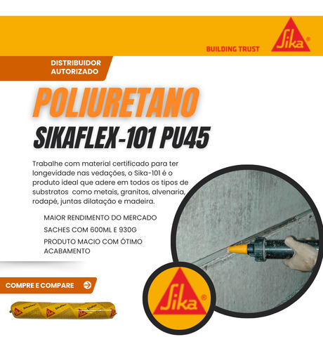 Kit 10 Sachê Sikaflex 101 Sachê Cinza Uso Geral 600ml/ 930g