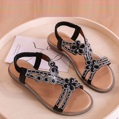 Sandalia F Para Mujer, Estilo Bohemio, Playa, Con Diamantes,
