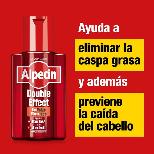 Shampoo Alpecin Cafeína Doble Efecto Anticaída 200 Ml