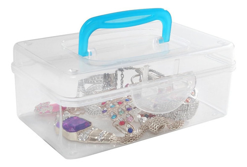 Portabs Caja Pastillero Transparente Multiusos con Asa Fuerte y Compartimento Abierto Ideal para Medicamentos, Joyería y Primeros Auxilios de Viaje o Uso Diario