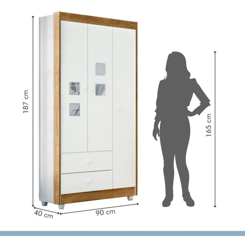Guarda Roupa De Bebê 100% Mdf 3 Portas 2 Gavetas Life Flex