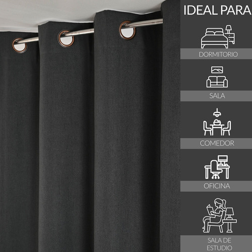 Cortinas 100% Blackout Largas 140x230cm Tres Capas Hogar Negro