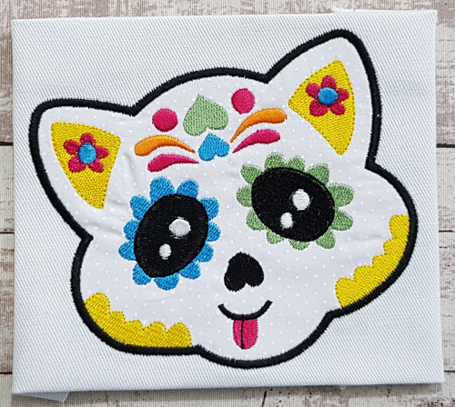 Matriz De Bordado Cabeza De Gatito Calavera Mexicana Ml3258 Color 3258 Gato 3258