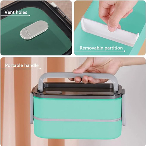Topper Contenedor De Alimentos Cubiertos Lonchera 2 Niveles