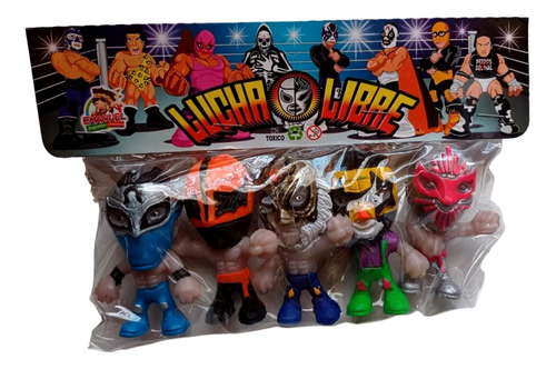 Paquete 5 Mini Luchadores Cabezones - Lucha Libre - Pack 03