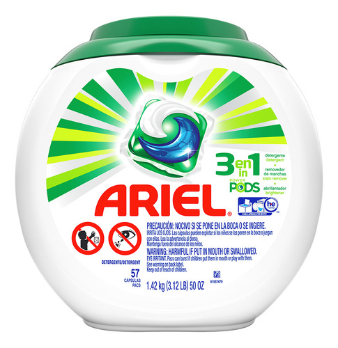 Imagen 2 de 9 de Cápsulas De Detergente Ariel Pods 3 En 1, - 57 Capsulas