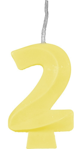 Número 2 - Vela Candy Colors Amarela - Bolo E Aniversário