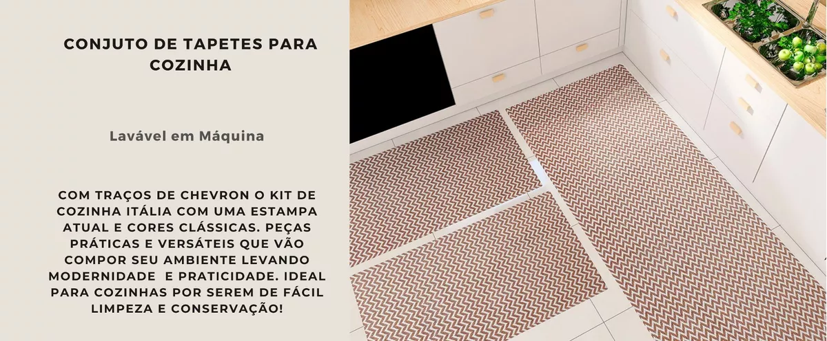 Jogo Tapetes 3 Peças de Cozinha Antiderrapante Mosaico Azul Kit Decoração  Moderna