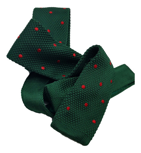 Corbata Tejida De Punto 80 Verde Oscuro  Con Lunares Hombre 