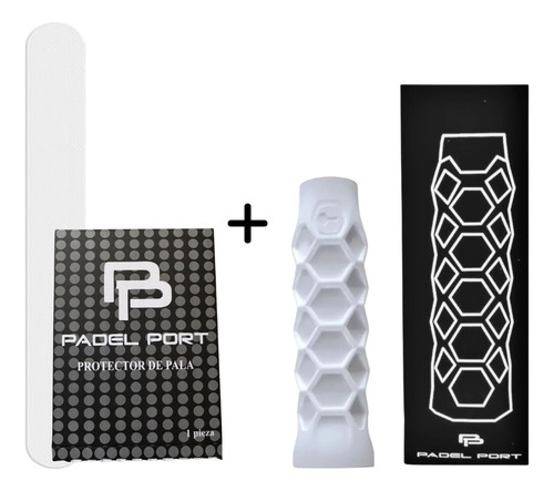 Kit Grip Tipo Hesacore Blanco + Protector De Pala Ligero Blanco