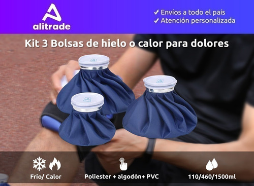 Imagen 2 de 10 de Set 3 Bolsas Hielo Frio Calor Kinesiologia + Fajas Alitrade