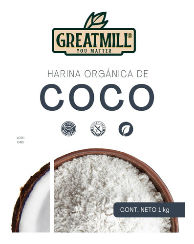 Imagen 2 de 3 de Harina De Coco Orgánica Sin Azúcar Mayoreo A Granel 1 Kg