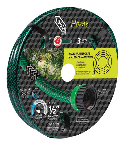 Manguera 20m Home Tricapa 1/2 Con Conexiones Plásticas
