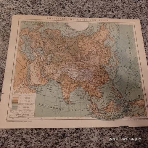 Mapa Físico De Asia 24x30cm Alemania 1896