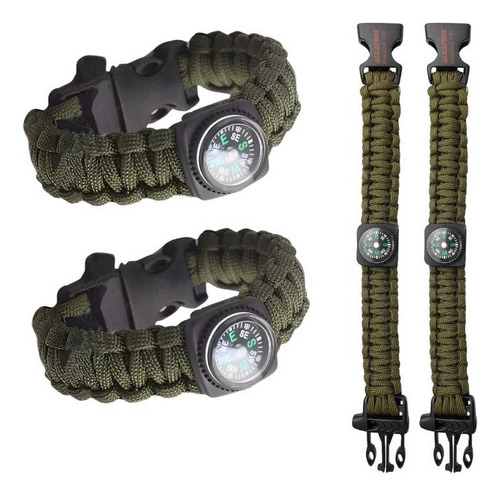 Kit De 2 Pulseiras De Sobrevivência Paracord Com Bússola Cor Verde-escuro