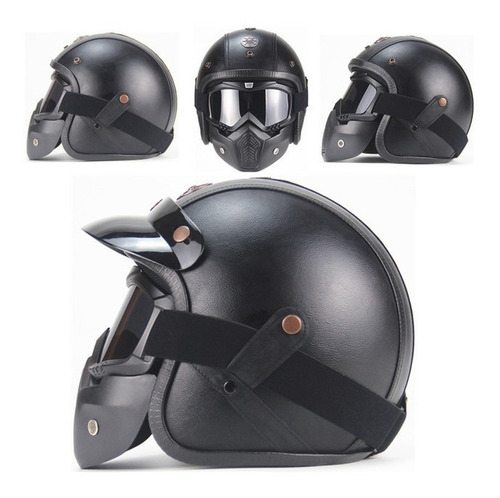 Casco De Moto Retro Integral Vintage Con Gafas M [s]