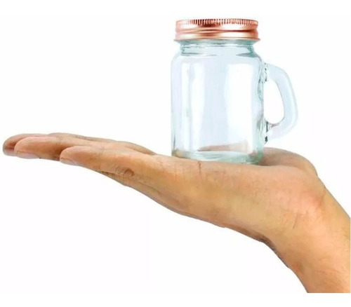 12 Pack Mason Jar Mini Con Asa 4 Oz Vaso Frasco Tarro Vasito Color Tapa Completa Cobre