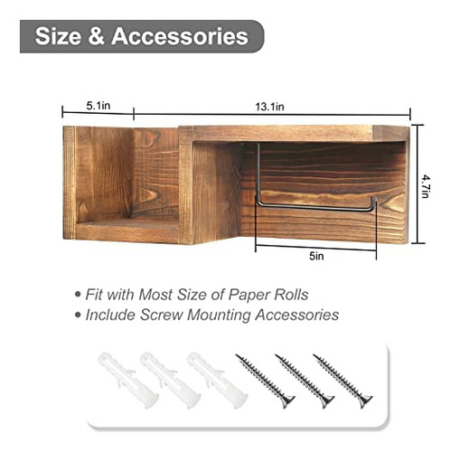 Soporte De Pared Para Papel Higiénico De Madera Con Estante,