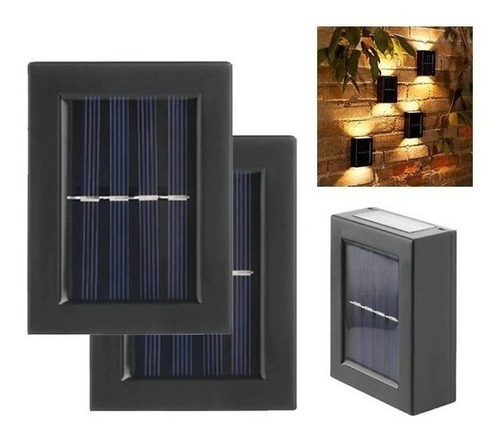 Set X2 Aplique Lampara Led Bidireccional Panel Solar Calida Color Negro