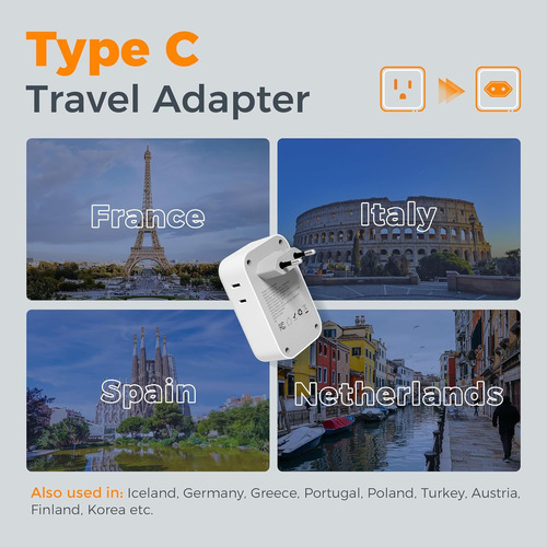 Adaptador De Enchufe Internacional Con 4 Tomas Y Usb-c