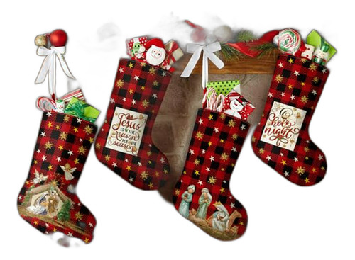 Set De 4 Calcetines Navideños Buffalo Plaid De 18 Pulgadas