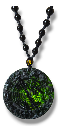 Collar Rosario Obsidiana Dije Yin Yang Zodiaco Chino De Jade