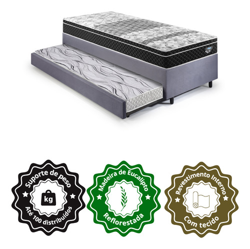 Bicama Box Solteiro 88x188 Com Colchão Gransleep Ecoflex