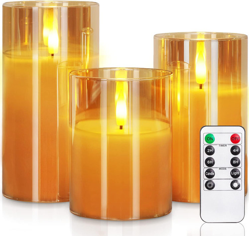 Set De 3 Velas Led De Cristal Dorado Gris