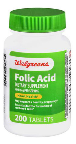 Walgreens Ácido Fólico De 400 Mcg Con 200 Tabletas Sabor Sin Sabor