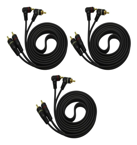 Kit 03 Cabos Rca 1 Metro Preto Flexível Caixa Bob Som