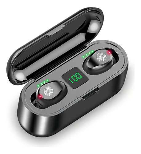 Fone De Ouvido In-ear Sem Fio F9 Preto Com Luz Led Mais