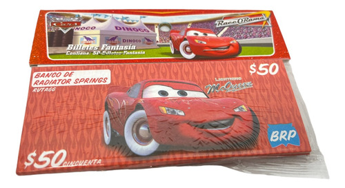 Billetes Juego Cars Rayo Premios Fiesta Recuerdito 4paq 50pz