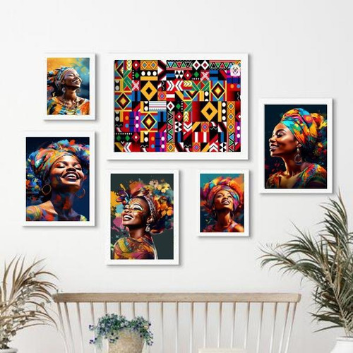 Kit Quadros Mulheres Africanas Coloridas - Com Vidro