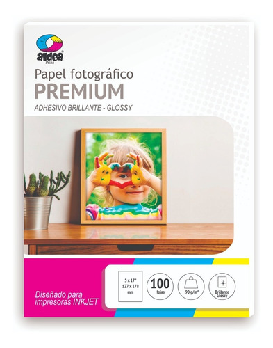 1 Paq. Papel Adhesivo Fotográfico Glossy 5x7 90gr 100 Hojas Color Blanco