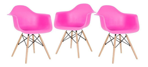 3 Cadeiras  Eames Wood Daw Com Braços Jantar Cores Estrutura Da Cadeira Rosa-pink