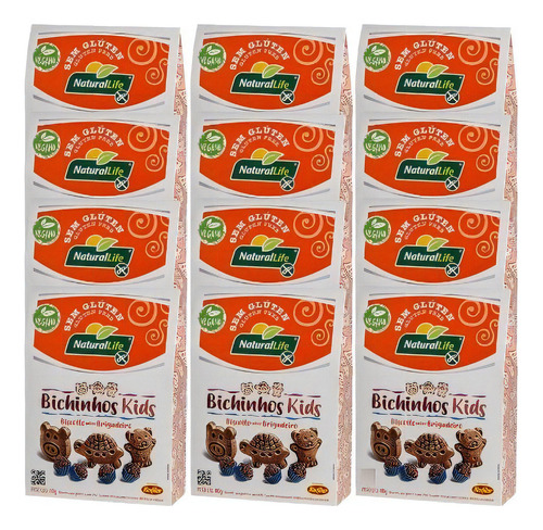 Kit 12 Unid. Biscoito Bichinhos Kids Vegano Sem Glúten 80g