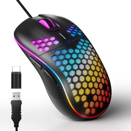 Melogaga Honeycomb - Raton Para Juegos Con Cable, Usb/usb-c