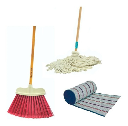 Kit Limpieza 5pzs Escoba + Trapeador Mechudo + Jerga 25 Mts