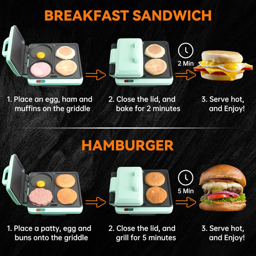 Sandwichera De Desayuno 3 En 1 Para Sándwiches Y Más Agua