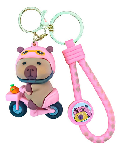 Llavero Pvc Suave Con Ganchito Carpincho Capybara Ciclista Rosa