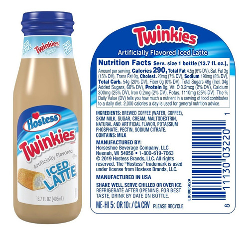 Bebida Café Con Leche Iced Latte Hostess Twinkies Vainilla